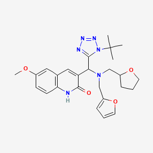 molecular formula C26H32N6O4 B1199632 3-[(1-tert-butyl-5-tetrazolyl)-[2-furanylmethyl(2-oxolanylmethyl)amino]methyl]-6-methoxy-1H-quinolin-2-one 
