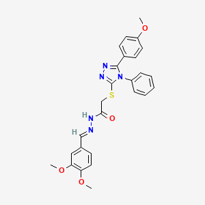 molecular formula C26H25N5O4S B11996342 N'-[(E)-(3,4-dimethoxyphenyl)methylidene]-2-{[5-(4-methoxyphenyl)-4-phenyl-4H-1,2,4-triazol-3-yl]sulfanyl}acetohydrazide 