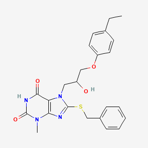 molecular formula C24H26N4O4S B11996376 8-(benzylsulfanyl)-7-[3-(4-ethylphenoxy)-2-hydroxypropyl]-3-methyl-3,7-dihydro-1H-purine-2,6-dione 