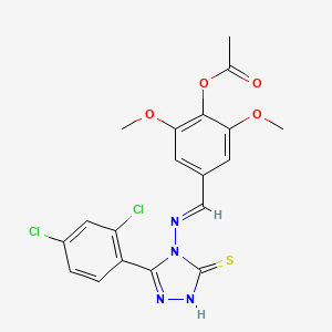 molecular formula C19H16Cl2N4O4S B11996509 4-((E)-{[3-(2,4-Dichlorophenyl)-5-sulfanyl-4H-1,2,4-triazol-4-YL]imino}methyl)-2,6-dimethoxyphenyl acetate 