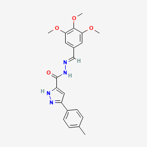 molecular formula C21H22N4O4 B11996771 3-(4-methylphenyl)-N'-[(E)-(3,4,5-trimethoxyphenyl)methylidene]-1H-pyrazole-5-carbohydrazide 