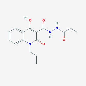 molecular formula C16H19N3O4 B11996896 4-hydroxy-2-oxo-N'-propanoyl-1-propyl-1,2-dihydroquinoline-3-carbohydrazide 