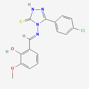 molecular formula C16H13ClN4O2S B11996940 2-((E)-{[3-(4-chlorophenyl)-5-mercapto-4H-1,2,4-triazol-4-yl]imino}methyl)-6-methoxyphenol 