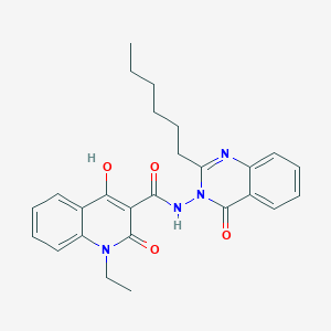 molecular formula C26H28N4O4 B11996943 1-ethyl-N-(2-hexyl-4-oxo-quinazolin-3-yl)-4-hydroxy-2-oxo-quinoline-3-carboxamide 