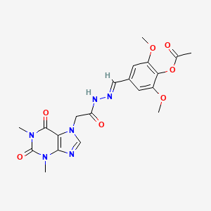 molecular formula C20H22N6O7 B11996967 4-((E)-{[(1,3-dimethyl-2,6-dioxo-1,2,3,6-tetrahydro-7H-purin-7-yl)acetyl]hydrazono}methyl)-2,6-dimethoxyphenyl acetate 