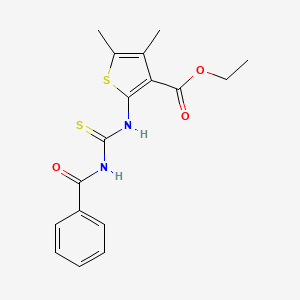 molecular formula C17H18N2O3S2 B11997021 2-(3-Benzoyl-thioureido)-4,5-dimethyl-thiophene-3-carboxylic acid ethyl ester 