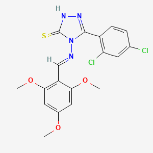 molecular formula C18H16Cl2N4O3S B11997046 5-(2,4-Dichlorophenyl)-4-{[(E)-(2,4,6-trimethoxyphenyl)methylidene]amino}-4H-1,2,4-triazol-3-YL hydrosulfide 