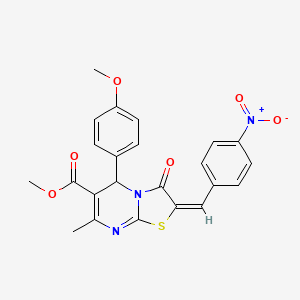 molecular formula C23H19N3O6S B11997298 methyl (2E)-5-(4-methoxyphenyl)-7-methyl-2-(4-nitrobenzylidene)-3-oxo-2,3-dihydro-5H-[1,3]thiazolo[3,2-a]pyrimidine-6-carboxylate 