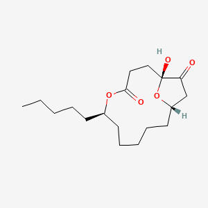 molecular formula C18H30O5 B1199751 1-Hydroxy-6-pentyl-5,15-dioxabicyclo[10.2.1]pentadecane-4,14-dione CAS No. 88936-02-1