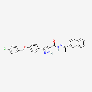 molecular formula C29H23ClN4O2 B11997530 3-{4-[(4-chlorobenzyl)oxy]phenyl}-N'-[(E)-1-(2-naphthyl)ethylidene]-1H-pyrazole-5-carbohydrazide 