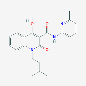 molecular formula C21H23N3O3 B11997747 4-hydroxy-1-(3-methylbutyl)-N-(6-methylpyridin-2-yl)-2-oxo-1,2-dihydroquinoline-3-carboxamide 