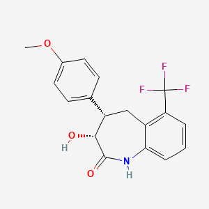 molecular formula C18H16F3NO3 B1199782 1,3,4,5-Tetrahydro-3-hydroxy-4-(4-methoxyphenyl)-6-(trifluoromethyl)-2H-1-benzazepin-2-one CAS No. 127061-43-2