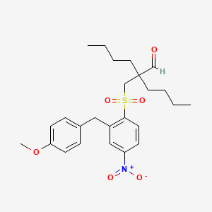 molecular formula C25H33NO6S B11997936 2-Butyl-2-({[2-(4-methoxybenzyl)-4-nitrophenyl]sulfonyl}methyl)hexanal 