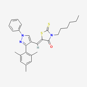 molecular formula C28H31N3OS2 B11997982 (5Z)-3-Hexyl-5-[(3-mesityl-1-phenyl-1H-pyrazol-4-YL)methylene]-2-thioxo-1,3-thiazolidin-4-one 