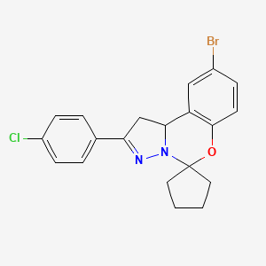 molecular formula C20H18BrClN2O B11997995 2-bromo-9-(4-chlorophenyl)spiro[10aH-benzo[e]2-pyrazolino[1,5-c]1,3-oxazine-6, 1'-cyclopentane] 