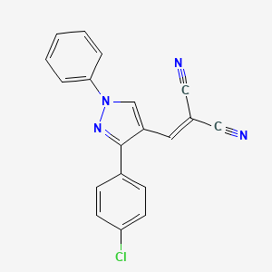 molecular formula C19H11ClN4 B11998059 2-((3-(4-chlorophenyl)-1-phenyl-1H-pyrazol-4-yl)methylene)malononitrile 