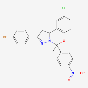 molecular formula C23H17BrClN3O3 B11998152 2-(4-Bromophenyl)-9-chloro-5-methyl-5-(4-nitrophenyl)-1,10b-dihydropyrazolo[1,5-c][1,3]benzoxazine 