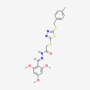 molecular formula C22H24N4O4S3 B11998297 2-({5-[(4-methylbenzyl)sulfanyl]-1,3,4-thiadiazol-2-yl}sulfanyl)-N'-[(E)-(2,4,6-trimethoxyphenyl)methylidene]acetohydrazide 