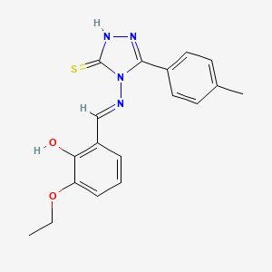 2-ethoxy-6-((E)-{[3-mercapto-5-(4-methylphenyl)-4H-1,2,4-triazol-4-yl]imino}methyl)phenol