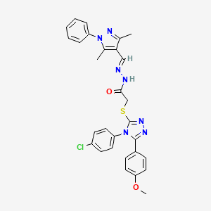 2-{[4-(4-chlorophenyl)-5-(4-methoxyphenyl)-4H-1,2,4-triazol-3-yl]sulfanyl}-N'-[(E)-(3,5-dimethyl-1-phenyl-1H-pyrazol-4-yl)methylidene]acetohydrazide