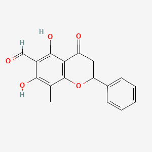 molecular formula C17H14O5 B1199916 2H-1-苯并吡喃-6-甲醛，3,4-二氢-5,7-二羟基-8-甲基-4-氧代-2-苯基- 