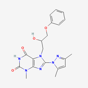 molecular formula C20H22N6O4 B12000892 8-(3,5-Dimethyl-pyrazol-1-yl)-7-(2-hydroxy-3-phenoxy-propyl)-3-methyl-3,7-dihydro-purine-2,6-dione 