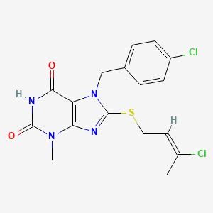 molecular formula C17H16Cl2N4O2S B12001235 7-(4-chlorobenzyl)-8-{[(2E)-3-chlorobut-2-en-1-yl]sulfanyl}-3-methyl-3,7-dihydro-1H-purine-2,6-dione 