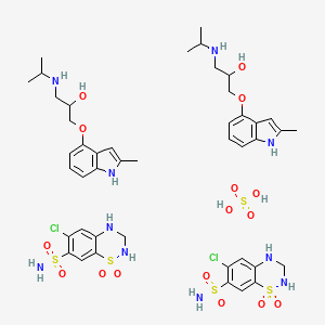 molecular formula C44H62Cl2N10O16S5 B1200147 Mepindolol sulphate and hydrochlorothiazide CAS No. 97633-36-8