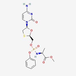 molecular formula C18H23N4O7PS B1200168 methyl (2S)-2-[[[(2R,5S)-5-(4-amino-2-oxo-pyrimidin-1-yl)-1,3-oxathiolan-2-yl]methoxy-phenoxy-phosphoryl]amino]propanoate 