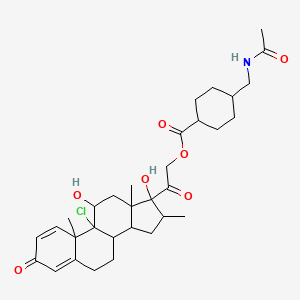 molecular formula C32H44ClNO7 B1200184 [2-(9-Chloro-11,17-dihydroxy-10,13,16-trimethyl-3-oxo-6,7,8,11,12,14,15,16-octahydrocyclopenta[a]phenanthren-17-yl)-2-oxoethyl] 4-(acetamidomethyl)cyclohexane-1-carboxylate CAS No. 86022-88-0