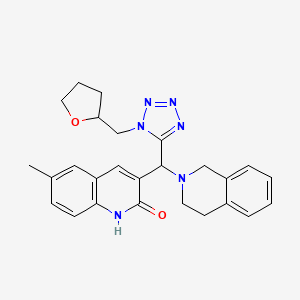 molecular formula C26H28N6O2 B1200227 3-[3,4-dihydro-1H-isoquinolin-2-yl-[1-(2-oxolanylmethyl)-5-tetrazolyl]methyl]-6-methyl-1H-quinolin-2-one 