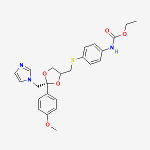 molecular formula C24H27N3O5S B1200265 乙基 N-[4-[[(2R)-2-(咪唑-1-基甲基)-2-(4-甲氧基苯基)-1,3-二氧戊环-4-基]甲基硫代]苯基]氨基甲酸酯 