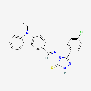 molecular formula C23H18ClN5S B12002777 5-(4-chlorophenyl)-4-{[(E)-(9-ethyl-9H-carbazol-3-yl)methylidene]amino}-4H-1,2,4-triazole-3-thiol 