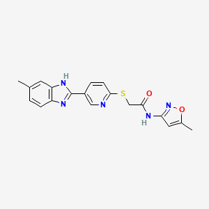 molecular formula C19H17N5O2S B1200297 2-[[5-(6-methyl-1H-benzimidazol-2-yl)-2-pyridinyl]thio]-N-(5-methyl-3-isoxazolyl)acetamide 