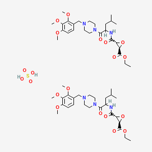 molecular formula C52H80N6O20S B1200310 ethyl (2R,3R)-3-[[4-methyl-1-oxo-1-[4-[(2,3,4-trimethoxyphenyl)methyl]piperazin-1-yl]pentan-2-yl]carbamoyl]oxirane-2-carboxylate;sulfuric acid CAS No. 84579-82-8