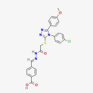 molecular formula C25H20ClN5O4S B12003311 4-{(E)-[2-({[4-(4-chlorophenyl)-5-(4-methoxyphenyl)-4H-1,2,4-triazol-3-yl]sulfanyl}acetyl)hydrazinylidene]methyl}benzoic acid 