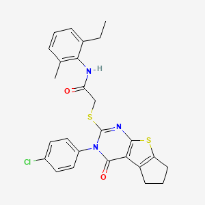 2-{[3-(4-chlorophenyl)-4-oxo-3,5,6,7-tetrahydro-4H-cyclopenta[4,5]thieno[2,3-d]pyrimidin-2-yl]sulfanyl}-N-(2-ethyl-6-methylphenyl)acetamide