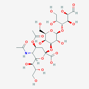 molecular formula C25H41NO20 B1200382 (2S,4S,5R,6R)-5-acetamido-4-acetyloxy-2-[(2R,3S,4S,5R,6S)-3,5-dihydroxy-2-(hydroxymethyl)-6-[(2R,3R,4R,5R)-1,2,4,5-tetrahydroxy-6-oxohexan-3-yl]oxyoxan-4-yl]oxy-6-[(1R,2R)-1,2,3-trihydroxypropyl]oxane-2-carboxylic acid CAS No. 53248-77-4