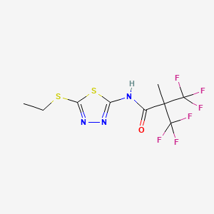 molecular formula C9H9F6N3OS2 B1200439 N-[5-(乙硫基)-1,3,4-噻二唑-2-基]-3,3,3-三氟-2-甲基-2-(三氟甲基)丙酰胺 