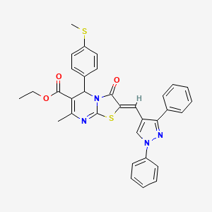 Ethyl 2-((1,3-diphenyl-1H-pyrazol-4-yl)methylene)-7-methyl-5-(4-(methylthio)phenyl)-3-oxo-3,5-dihydro-2H-thiazolo[3,2-a]pyrimidine-6-carboxylate