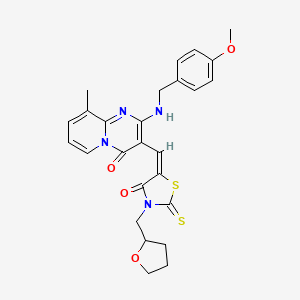 2-[(4-methoxybenzyl)amino]-9-methyl-3-{(E)-[4-oxo-3-(tetrahydro-2-furanylmethyl)-2-thioxo-1,3-thiazolidin-5-ylidene]methyl}-4H-pyrido[1,2-a]pyrimidin-4-one