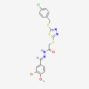 molecular formula C19H16BrClN4O2S3 B12005173 N'-[(E)-(3-bromo-4-methoxyphenyl)methylidene]-2-({5-[(4-chlorobenzyl)sulfanyl]-1,3,4-thiadiazol-2-yl}sulfanyl)acetohydrazide 