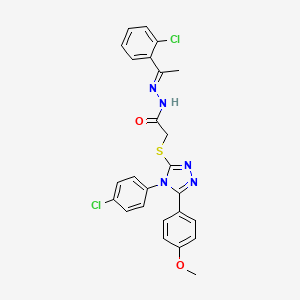 molecular formula C25H21Cl2N5O2S B12005531 N'-[(E)-1-(2-chlorophenyl)ethylidene]-2-{[4-(4-chlorophenyl)-5-(4-methoxyphenyl)-4H-1,2,4-triazol-3-yl]thio}acetohydrazide 