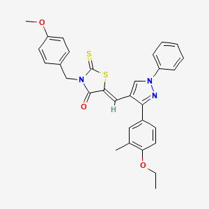 molecular formula C30H27N3O3S2 B12005609 (5Z)-5-{[3-(4-Ethoxy-3-methylphenyl)-1-phenyl-1H-pyrazol-4-YL]methylene}-3-(4-methoxybenzyl)-2-thioxo-1,3-thiazolidin-4-one CAS No. 623934-73-6