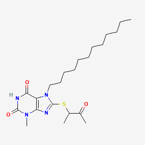 molecular formula C22H36N4O3S B12005645 7-Dodecyl-3-methyl-8-(3-oxobutan-2-ylsulfanyl)purine-2,6-dione 