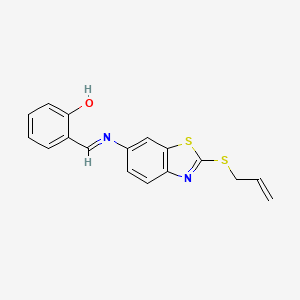 molecular formula C17H14N2OS2 B12005653 (6E)-6-[({2-[(Prop-2-en-1-yl)sulfanyl]-1,3-benzothiazol-6-yl}amino)methylidene]cyclohexa-2,4-dien-1-one CAS No. 76383-11-4