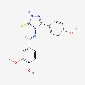 molecular formula C17H16N4O3S B12005679 4-((E)-{[3-mercapto-5-(4-methoxyphenyl)-4H-1,2,4-triazol-4-yl]imino}methyl)-2-methoxyphenol 