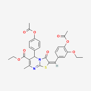 molecular formula C29H28N2O8S B12005846 ethyl (2E)-2-[4-(acetyloxy)-3-ethoxybenzylidene]-5-[4-(acetyloxy)phenyl]-7-methyl-3-oxo-2,3-dihydro-5H-[1,3]thiazolo[3,2-a]pyrimidine-6-carboxylate 