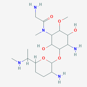 molecular formula C18H37N5O6 B1200596 2-amino-N-[4-amino-3-[3-amino-6-[1-(methylamino)ethyl]oxan-2-yl]oxy-2,5-dihydroxy-6-methoxycyclohexyl]-N-methylacetamide CAS No. 71657-34-6