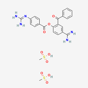 molecular formula C24H27N5O9S2 B1200626 4-Amidino-2-benzoylphenyl 4-guanidinobenzoate dimethanesulfonate CAS No. 80251-34-9